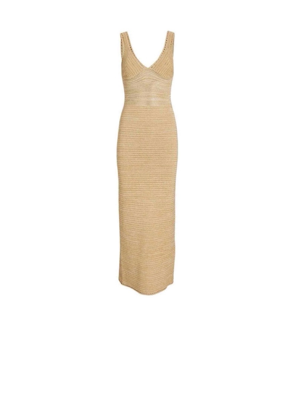 Torn by Ronny Kobo Tan Sleeveless Ribbed Knit Maxi Dress